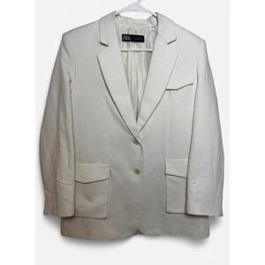 Zara Women Off White Cream Two Button Blazer Jacket Size S
